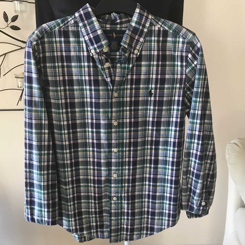 Ralph Lauren Polo 100% cotton Plaid Button Down Shirt Boys size Large (14-16)